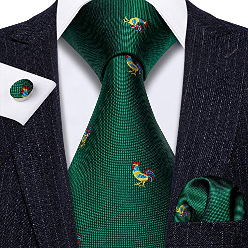 Image of Barry.Wang Fun Animal Ties for Men Designer Handkerchief Cufflink WOVEN Casual Necktie Set Festival