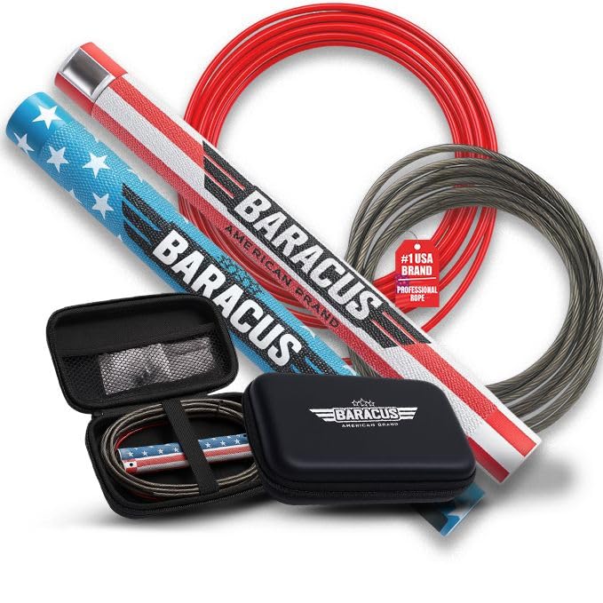 BARACUS Jump rope for women, men, kids | gym accessories for women | at home workout equipment | pesas para ejercicios en casa – Professional Speed Rope with Knurled Aluminum Handles & Hard Case