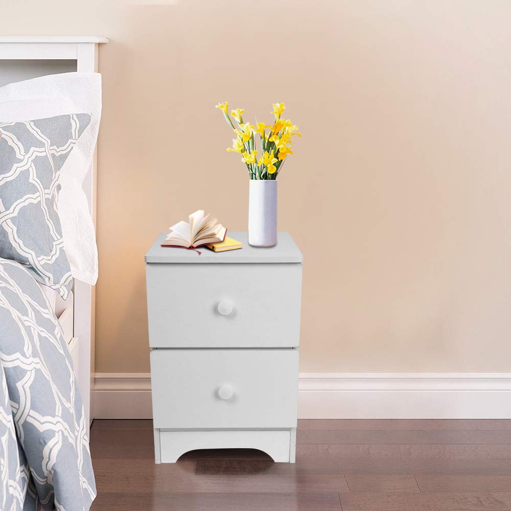 Bedside Table, SIN+MON Nightstand End Beside Table Wood Stand Storage Cabinet Bedside Desk Organizer Shelf 2 Drawer Bedroom Home Furniture Vertical Dresser Space Saver Decor [Ship from USA] (White)