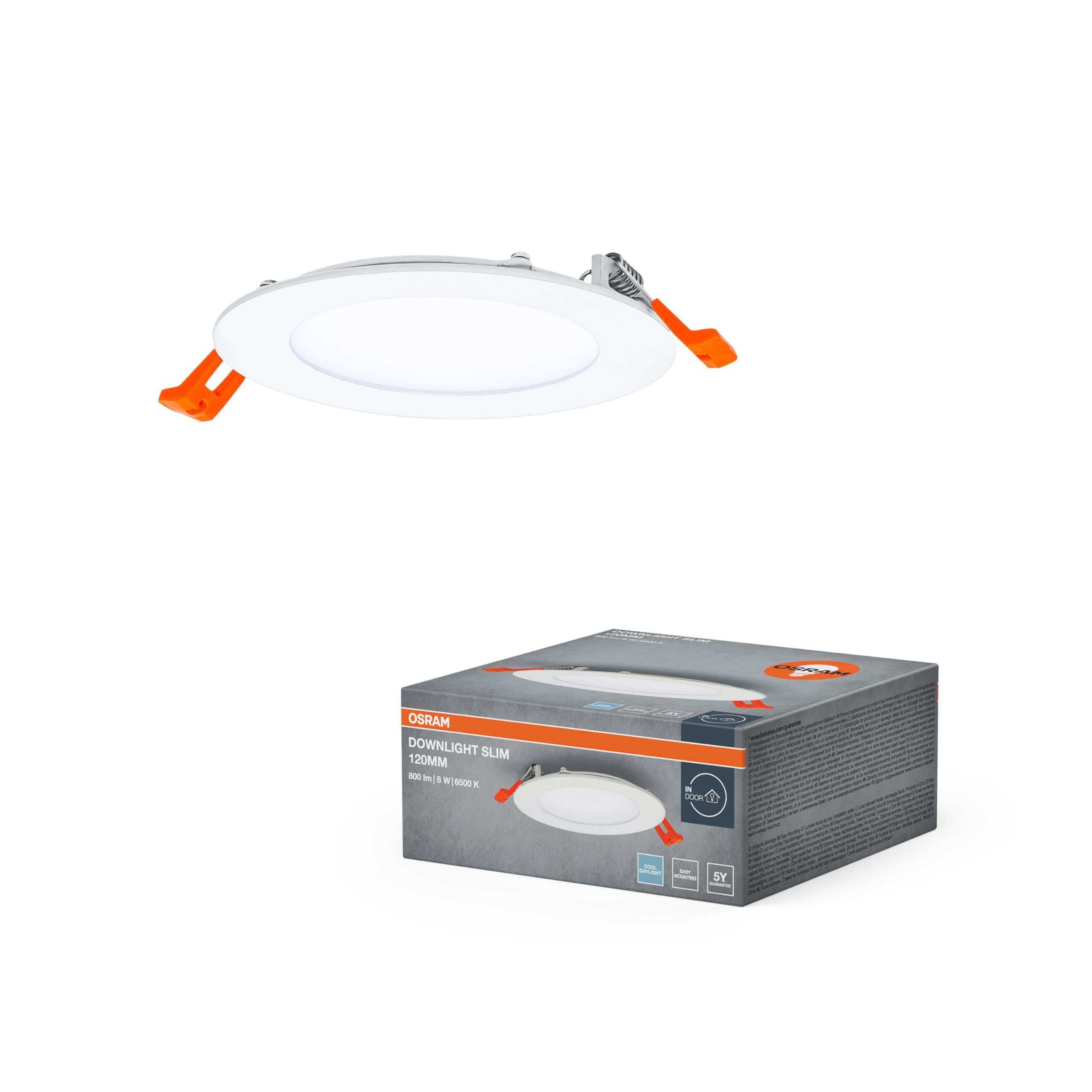 OSRAM Downlight Slim 120mm, wpuszczana lampa LED, 8W, 6500K zimna biel, 550 lumenów, płaska konstrukcja, IP20, łatwa instalacja w salonach i kuchniach