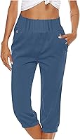Vista 189 de Pantalones capri para mujer, estilo casual, de verano, elásticos, de cintura alta, pantalones de yoga, ajuste atlético, pantalones deportivos