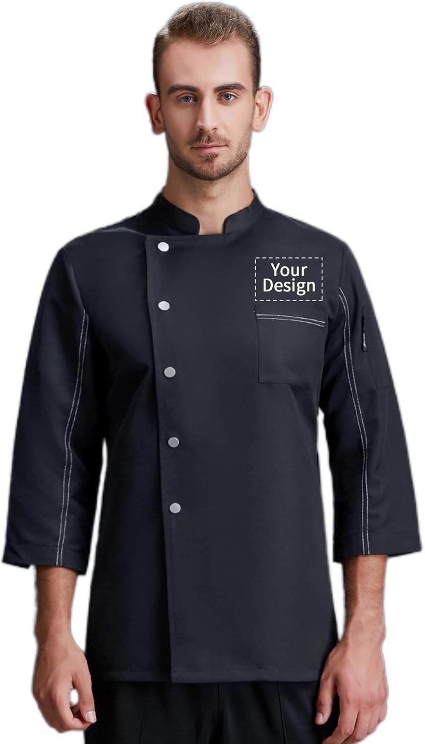 Custom Chef Coat Men's Long Sleeve Classic Chef Jacket Hotel Kitchen Restaurant Chef Uniform
