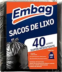 Saco de Lixo Super Resistente Pacote100 Unidades Fundo Reforçado Uso Doméstico (40 Litros 100Un)