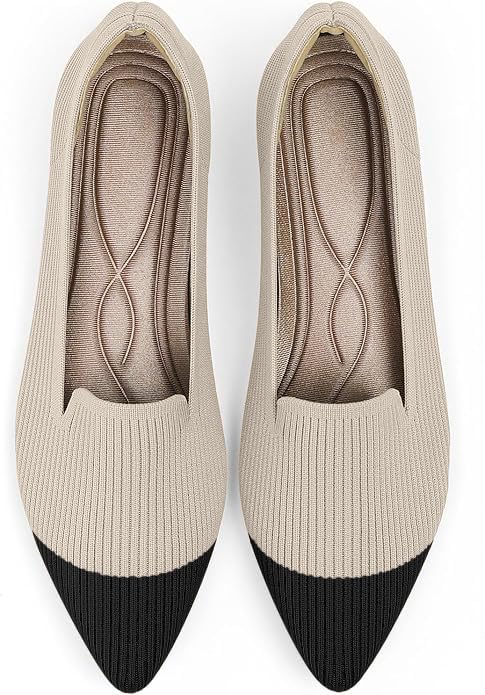 Image of TINGRISE Women's Flats Shoes Pointed Toe Knit Washable Ballet Comfortable Dressy Work Flat