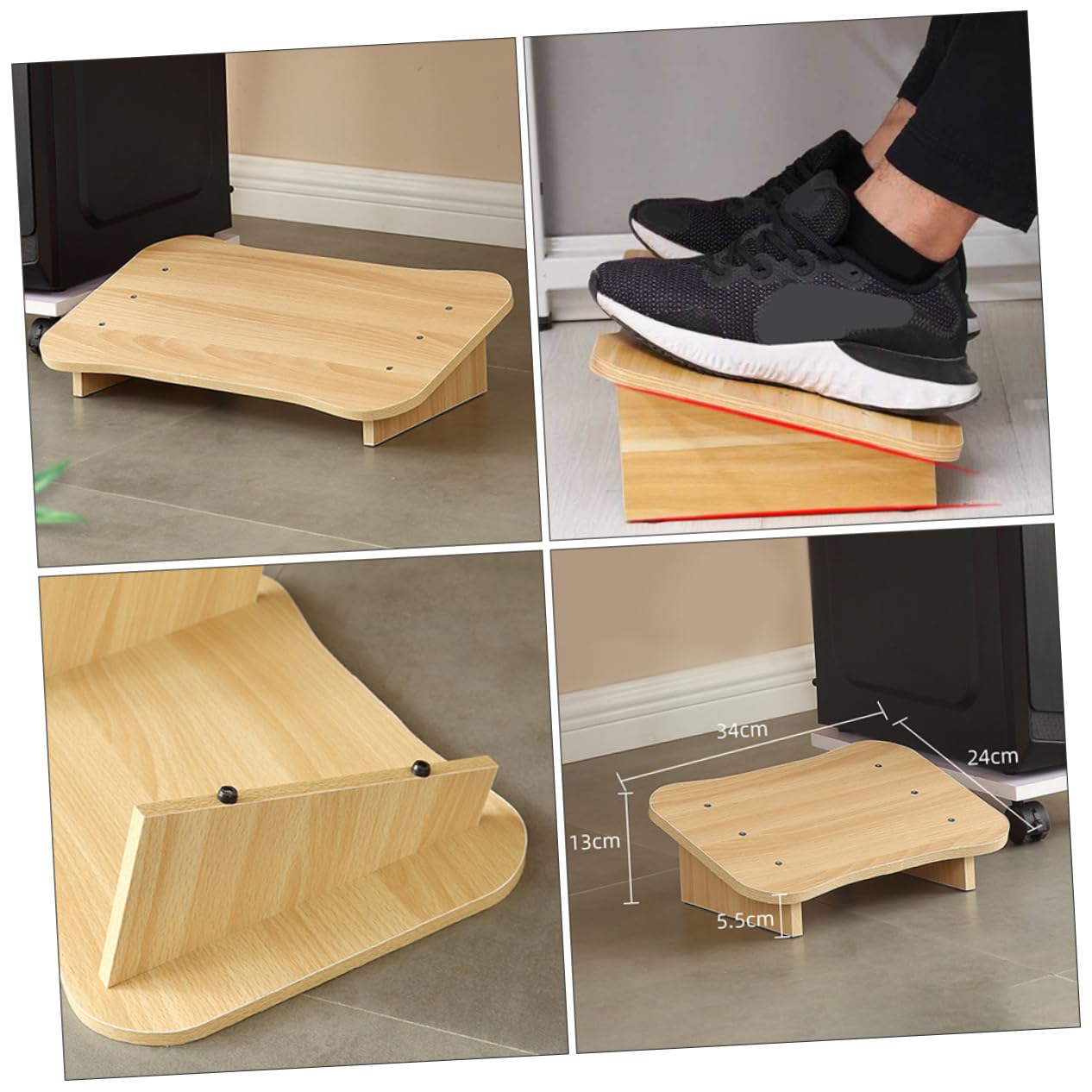 UKCOCO Poggiapiedi da Ufficio e Sgabello in Legno Piccolo Inclinato, Supporto Ergonomico per Piedi Sotto Scrivania, Pratico Accessorio Multiuso per Casa e Luogo di Lavoro
