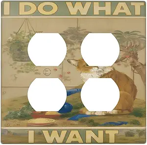 Decorative Outlet Covers Rustic Funny Cat Gardan Plant 2 Gang Wall Plate Cover Double Duplex Receptacle Two Switch Light Switch Cover Plate Jumbo Dual Faceplate