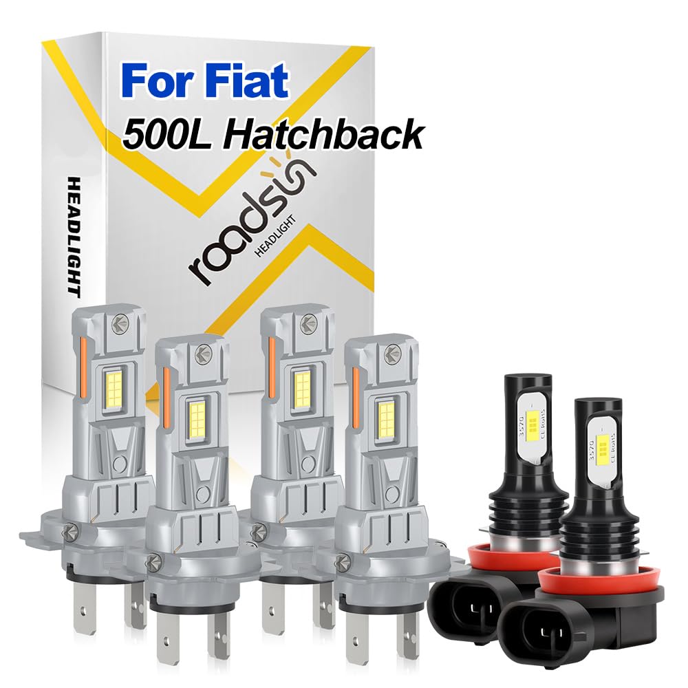 Generico Kit Lampadine LED Per Auto, 120W, 6000K Bianco, 12V, Abblaglianti H7, Anabbaglianti H7, Fendinebbia H11, Fari a LED con durata 70.000 ore, For Fiat 500L Hatchback 2013-2022