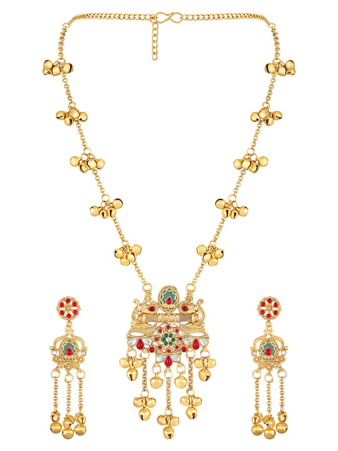 Jewellery Gold Heritage Rajwadi Long Necklace Set - Elephant Designe & Chain Ghungroo Detailing - For Women & Girls Stylish Latest - PHSET101_Z-image-35