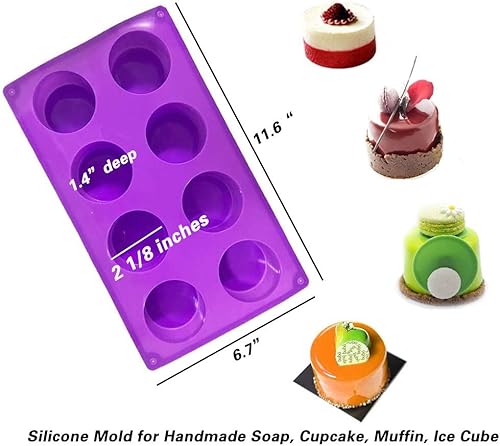Miniatura 2 de Moldes redondos de silicona para hornear de 8 cavidades, 4 moldes de bandeja para pasteles para cupcakes, galletas, jabón, magdalenas, fundición de