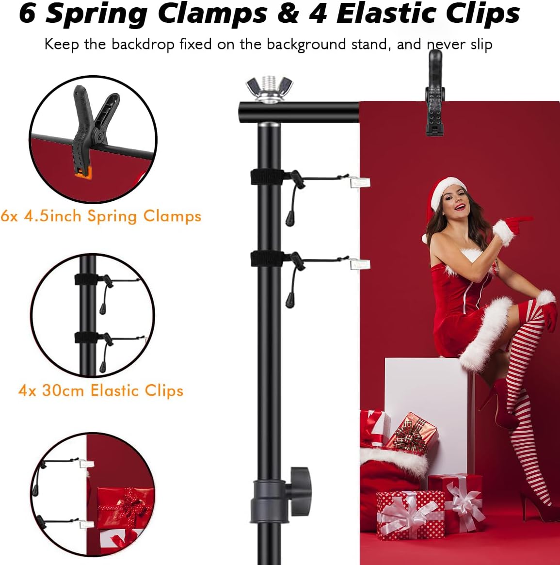 Backdrop Stand, Photo Video Studio 8.5 x10ft Adjustable Background Support System Kit with 2 Sandbag, 6 Backdrop Spring Clamp and Carry Bag for Photoshoot, Parties, Baby Shower, Birthday, Wedding