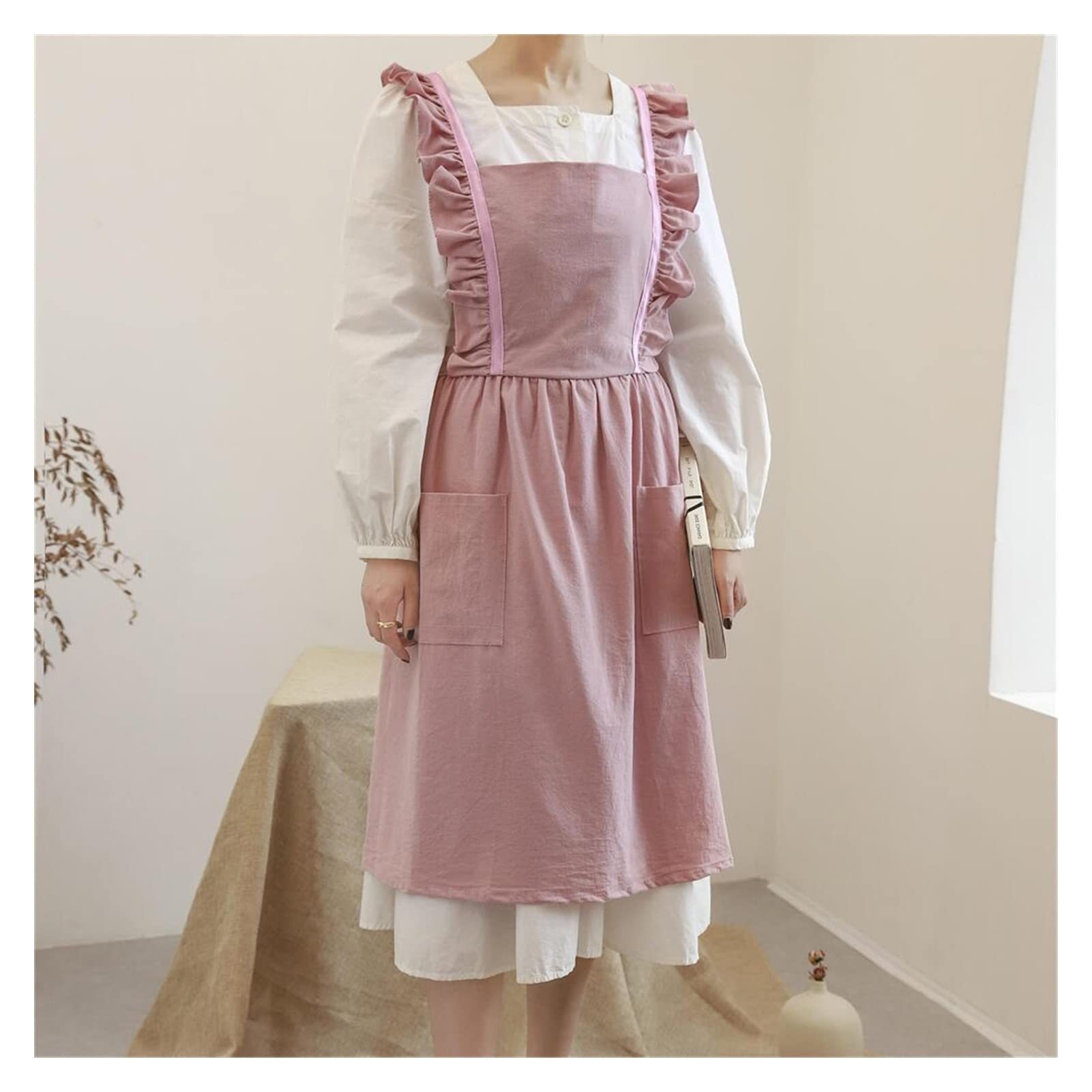 Fartuch na szelkach Fartuch kuchenny do gotowania Pieczenia Kwiaciarnia Ruffles Fartuch roboczy dla kobiety Jednolita sukienka damska (kolor: C, rozmiar: jeden rozmiar) (Color : D, Size : One Size)