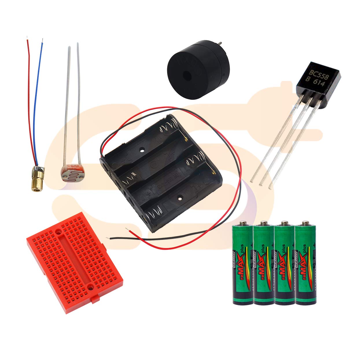 STARTER Project kit For Diy Mini Laser security system 1LDR / BC547/ Mini buzzer 5v /1.5v battery/mini breadboard / 4cell battery holder/laser