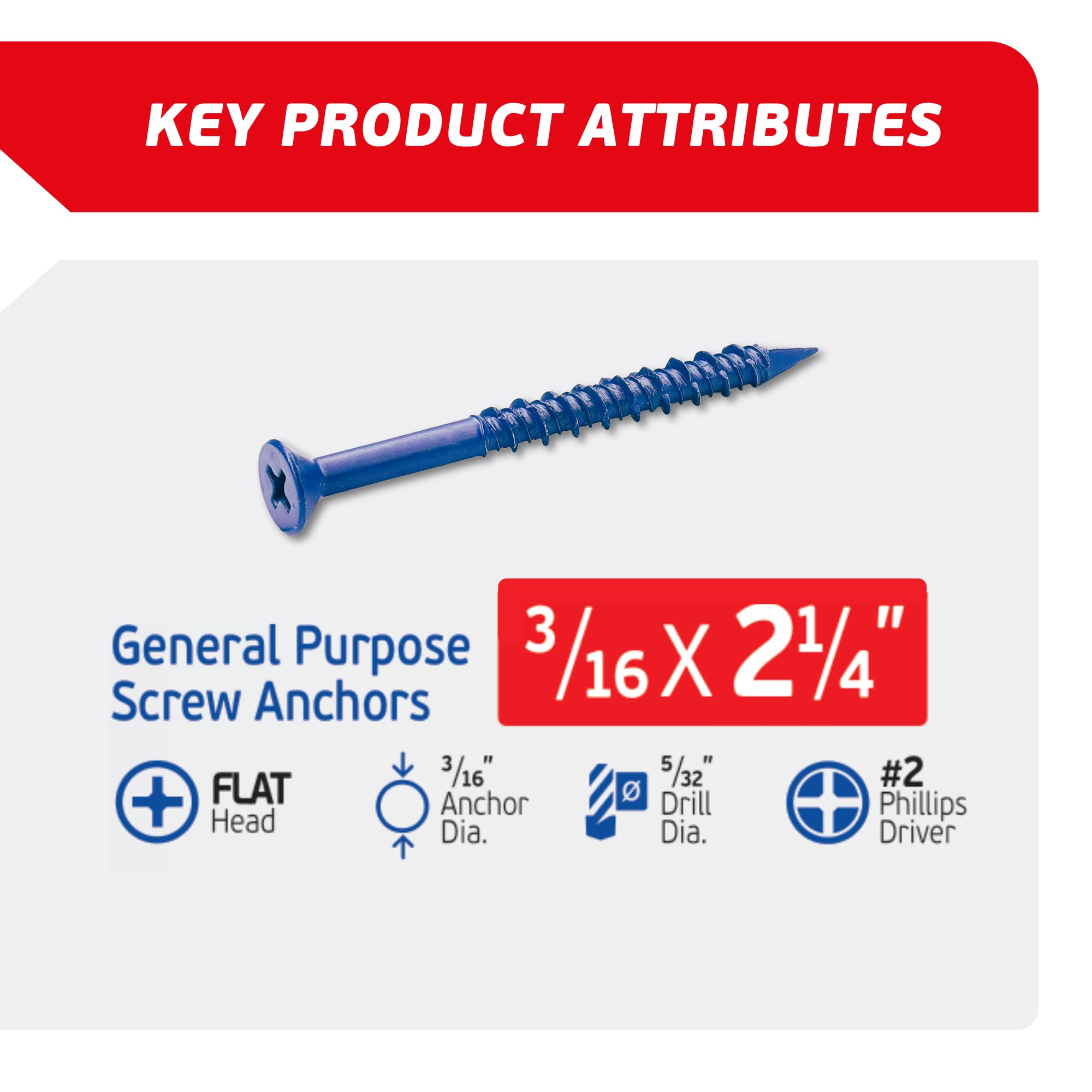 Concrete Screw Anchors - 100 Pack with Drill Bit & Screwdriver -2