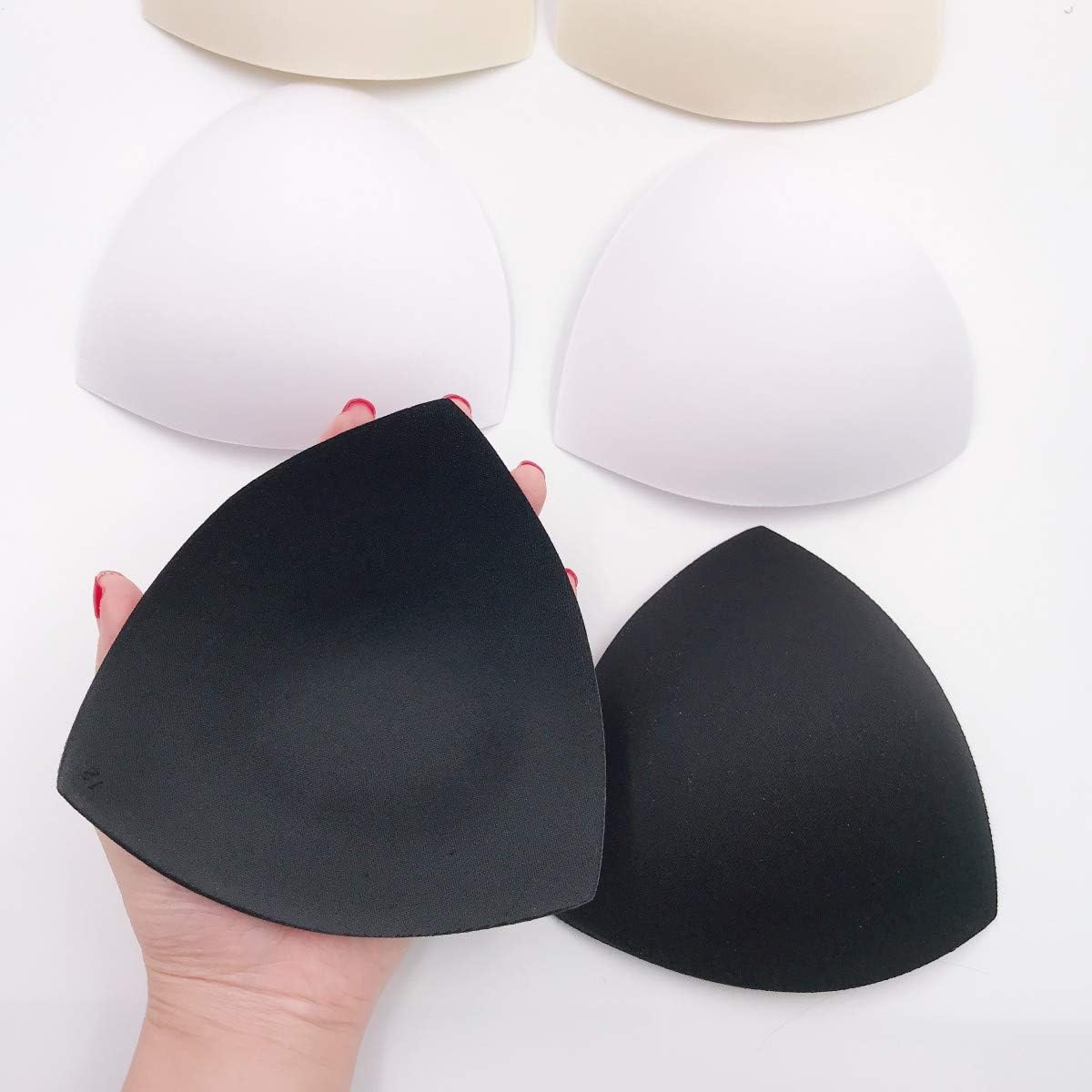 JZK 6 Pairs Foam Bra pad Insert Removable Triangle Bra Enhancer Cup for Swimwear Sports Bra Bikini, Black White Beige 3 Colours