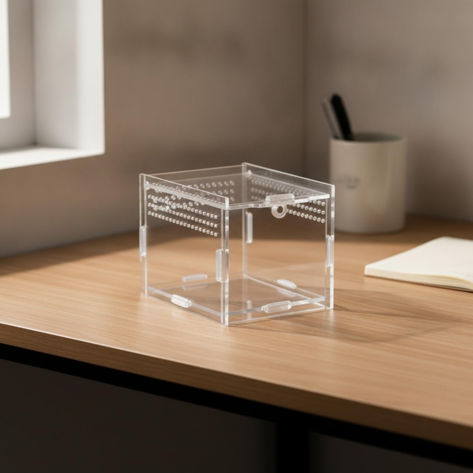 Milageto Terrario in Acrilico Durevole | Salvaspazio, Tecnico in Acrilico per Rettili, Ventilato, Tecnico da Tavolo per Piccoli Animali, Scrivania, Esposizioni Hobby, 20x20x13cm