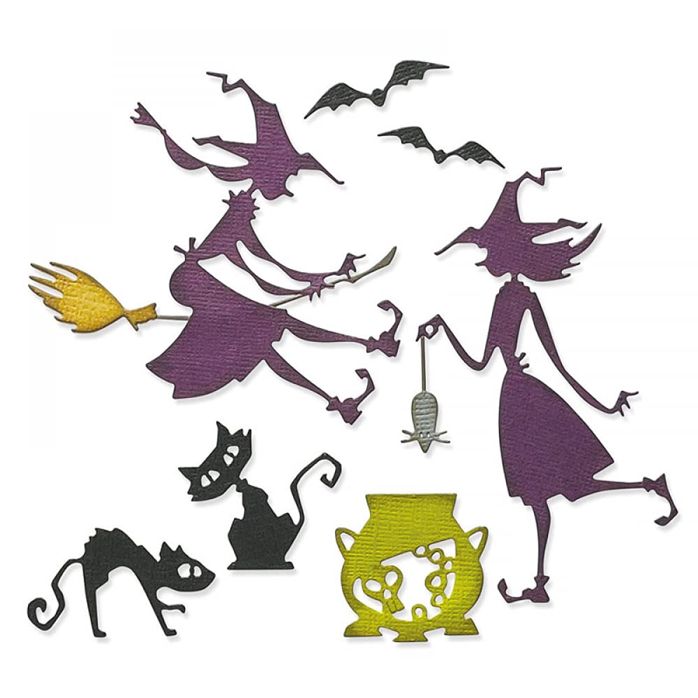 Witch with Brooms Bats Cats Halloween Dies for Card Making Ghost Bottles Halloween Metal Cutting Dies for DIY Scrapbooking Paper Crafting Handmade Crafts Scrapbooking Supplies Scrapbook Album Decor