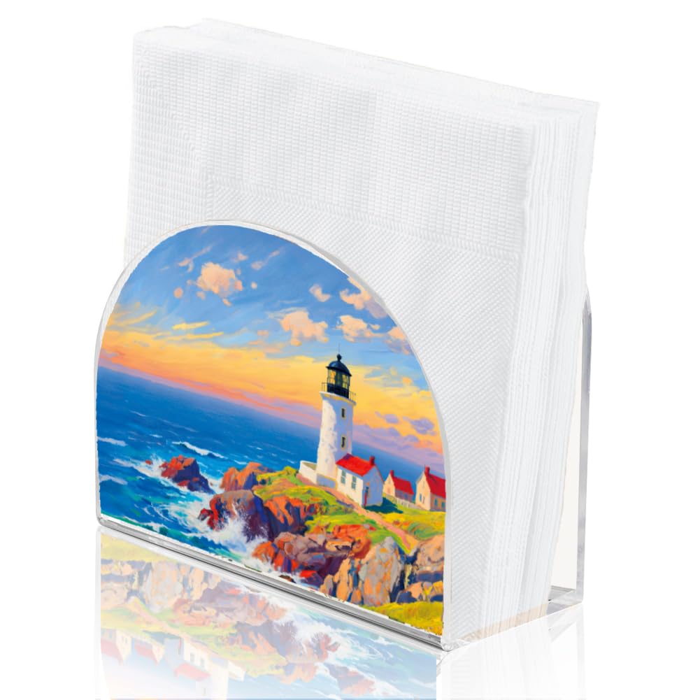 SUPERDANT Coastal Lighthouse Napkin Holder for Tables Acrylic Serviette Organizer Tissue Cocktail Paper Towel Dispenser Storage for Kitchen Countertop