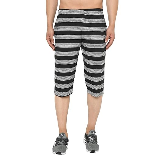 Cotton Blended Striped Style 3/4 Capris for Men