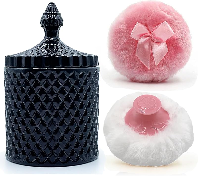 Pote de vidro para pó YILUSHENGHUA com 2 puffs, preto, grande, 20 oz