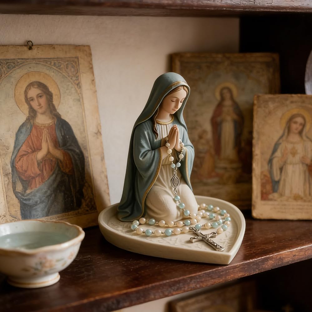HOVCEH Virgin Mary Statue, Mother Mary Statue, Our Lady Prayer Rosary Box, Elegant Resin Catholic gifts for Use In Prayer And Religious Decoration