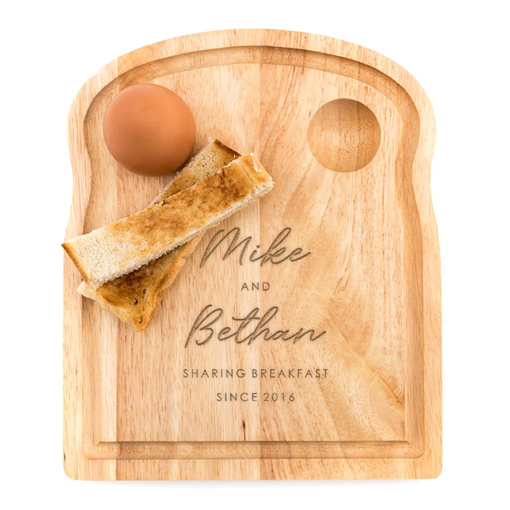 Personalised Egg and Toast Board for Couples - Anniversary Gift For Boyfriend Girlfriend - Unique Newlywed Gift for Husband wife - Engraved Wood Serving Breakfast Board