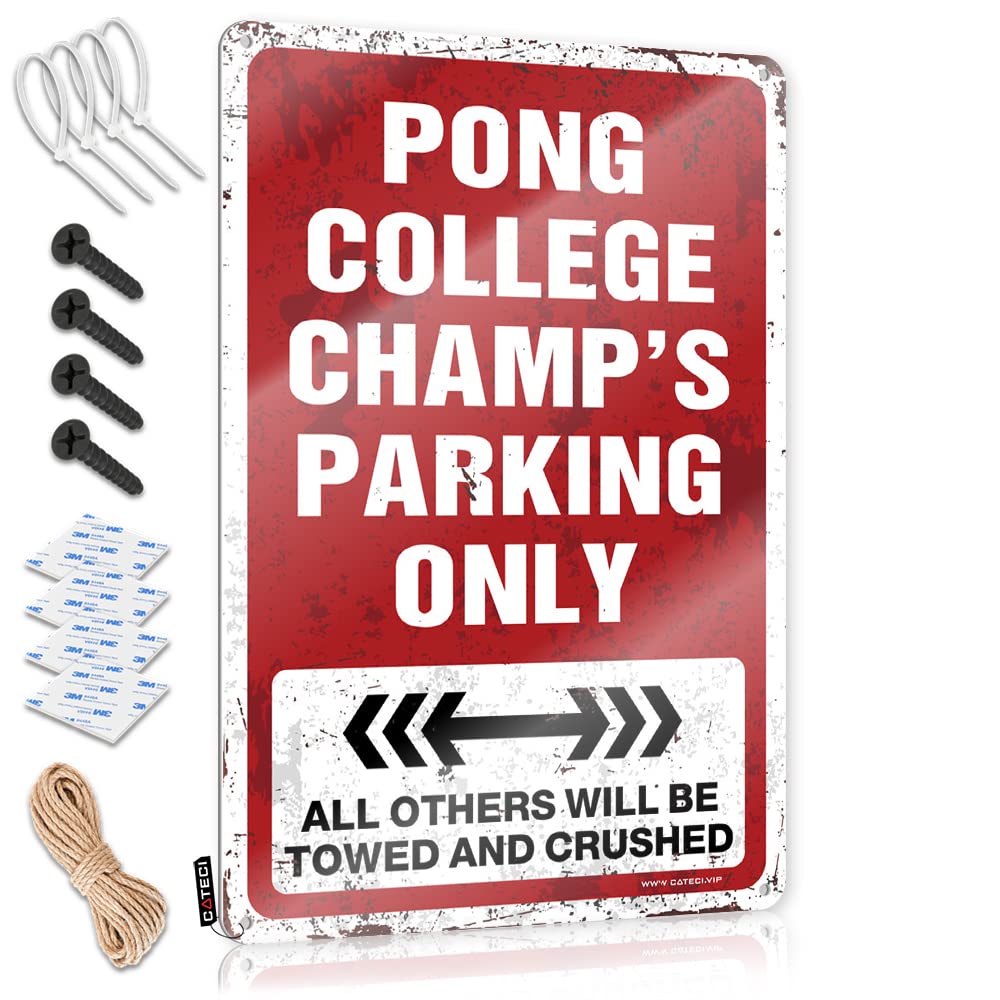 Matal Sign Bar Cart Decor Vintage Style | Pong College Champ's Parking Only Round Accessory Home Decor(30X40CM)