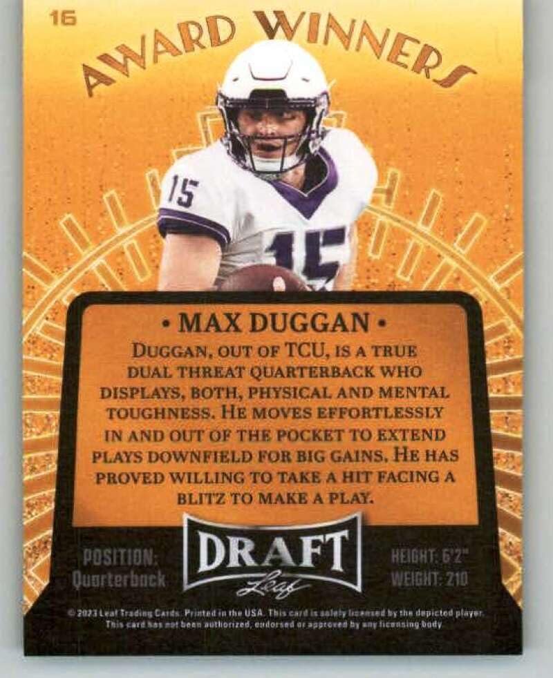 2023 Leaf Draft Green #16 Max Duggan TCU Horned Frogs RC Rookie Football Trading Card