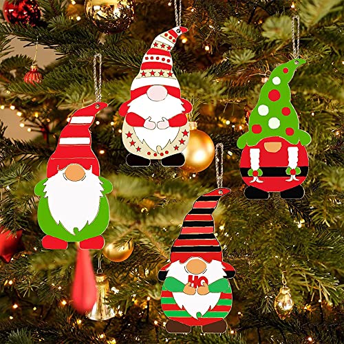 Paintable Christmas Ornaments, 20Pcs Unfinished Wood Gnome Pendant With Twine Rope For Christmas Tree Decorations Diy Craft Making Painting #TOP5