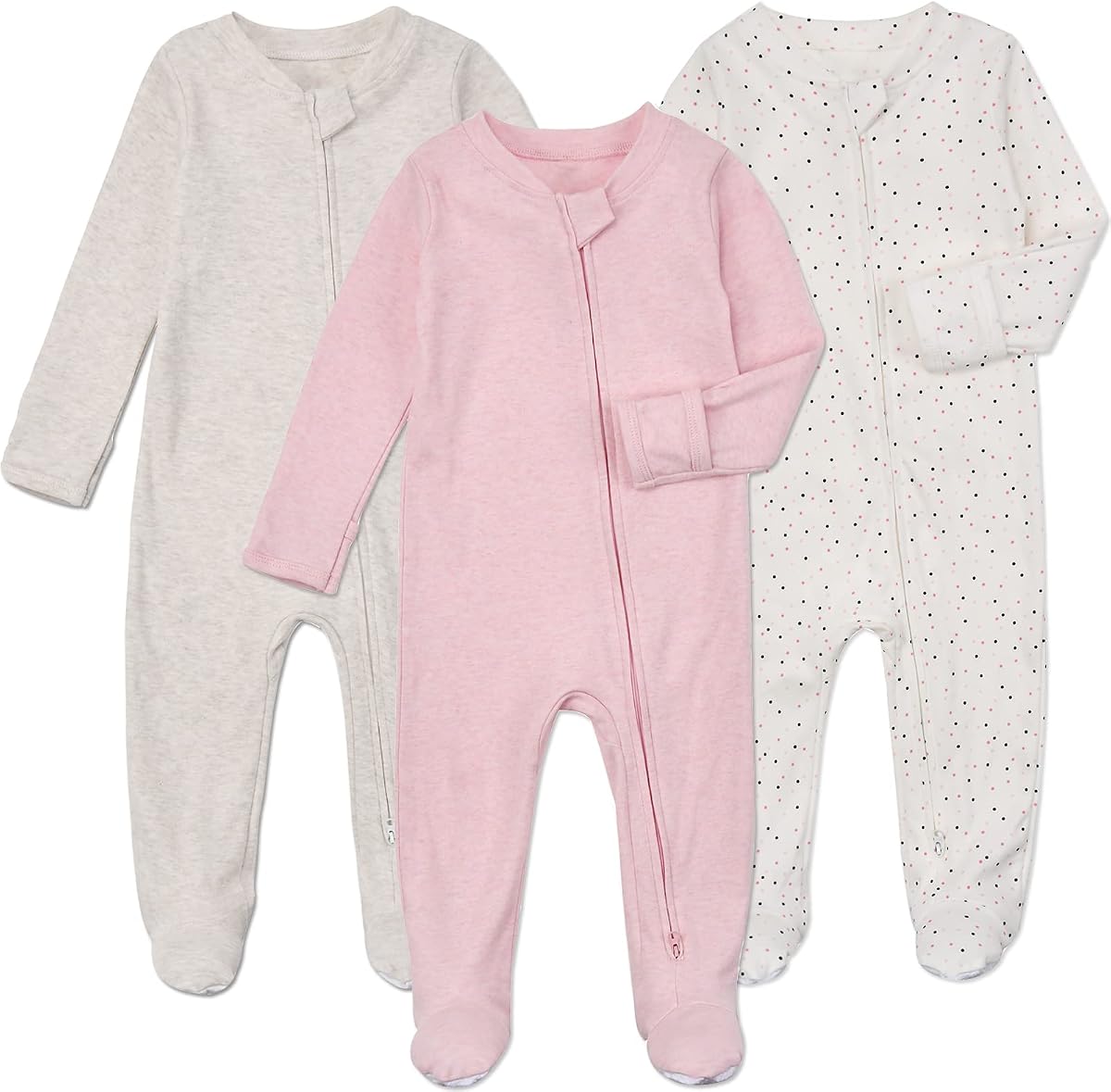 Baby Footie Pajamas Cotton with Mitten Cuffs, Double Zipper