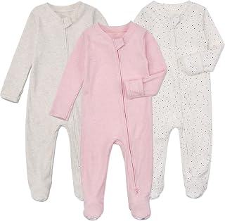 Baby Footie Pajamas with Mittens - 3 Pcs Infant Girls Boys Footed Sleeper Newborn Cotton Sleepwear Outfits