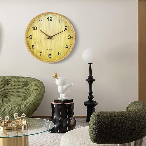 Miniatura 6 de VACVOIIVCE Reloj de pared moderno de 12 pulgadas, redondo, silencioso, de madera, funciona con pilas, sin tictac, para sala de estar, cocina,