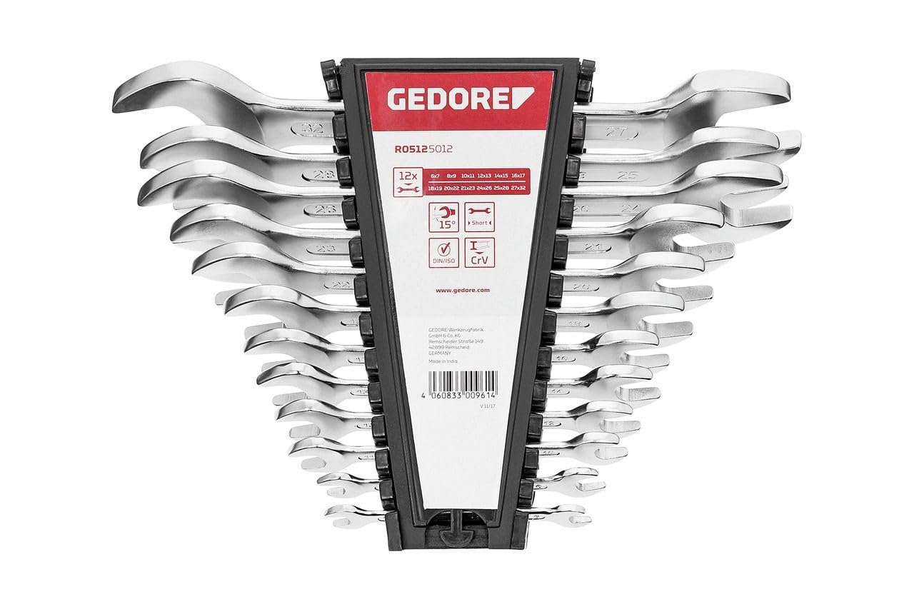 GEDORE red Assortiment de clés à fourche double, 12 pièces, Tailles de 6 à 32 mm, Métriques, Courtes, Jeu de clés, R05125012