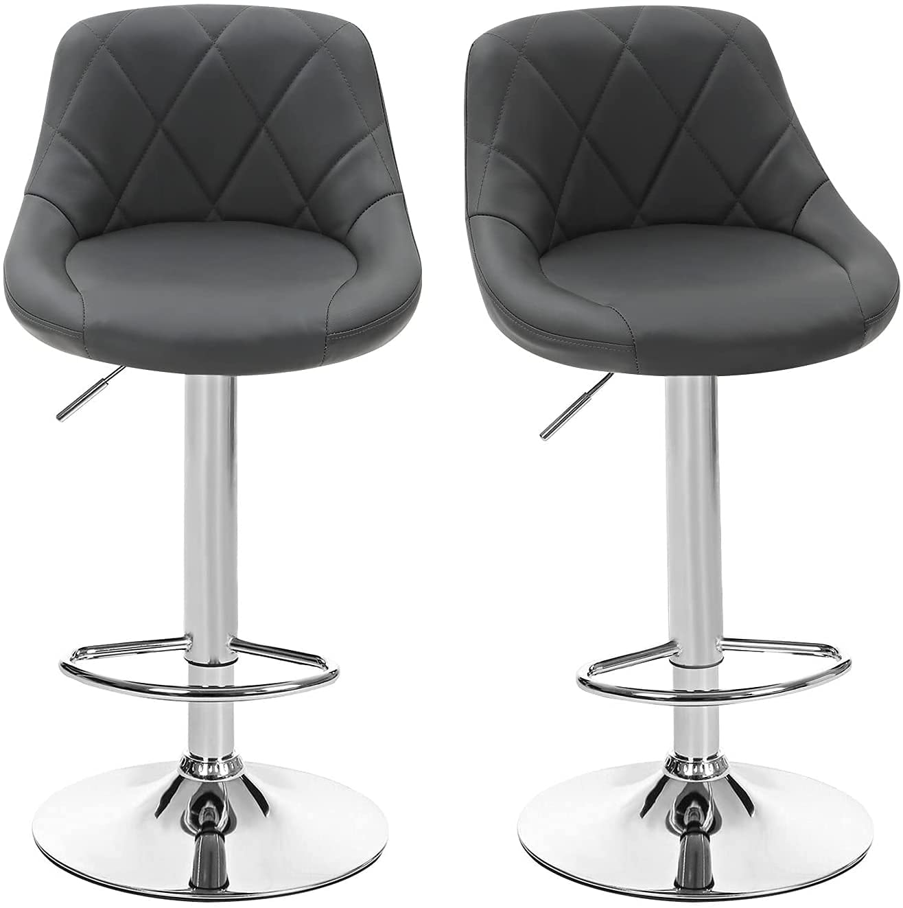 Holdfiturn 2 Pcs Bar Stools Set Adjustable Swivel Gas Lift Chair Leatherette Exterior Dining Stools for Kitchen Breakfast Bar Counter Home Furniture (Dark Gray)