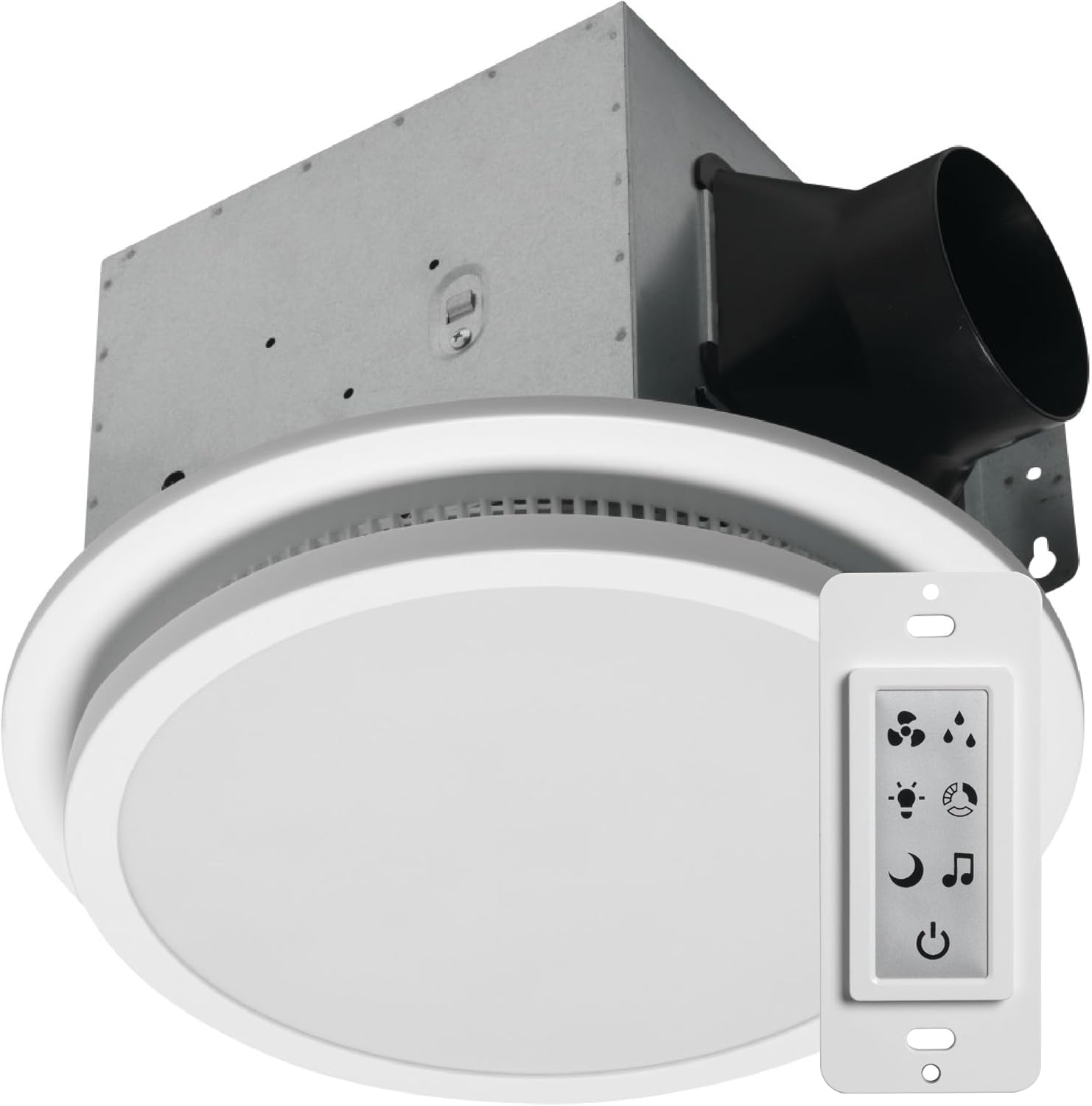 Homewerks 7130-20-BT Humiditiy Sensor Bathroom Fan with Color Changing LED Light and Bluetooth Speaker 110 CFM 1.5 Sones 3 Temperatures 3000K 4000K 5000K 1000 Lumens With Wall Switch 110 CFM Bluetooth Bath Fan with Speaker and Color Changing LED Light