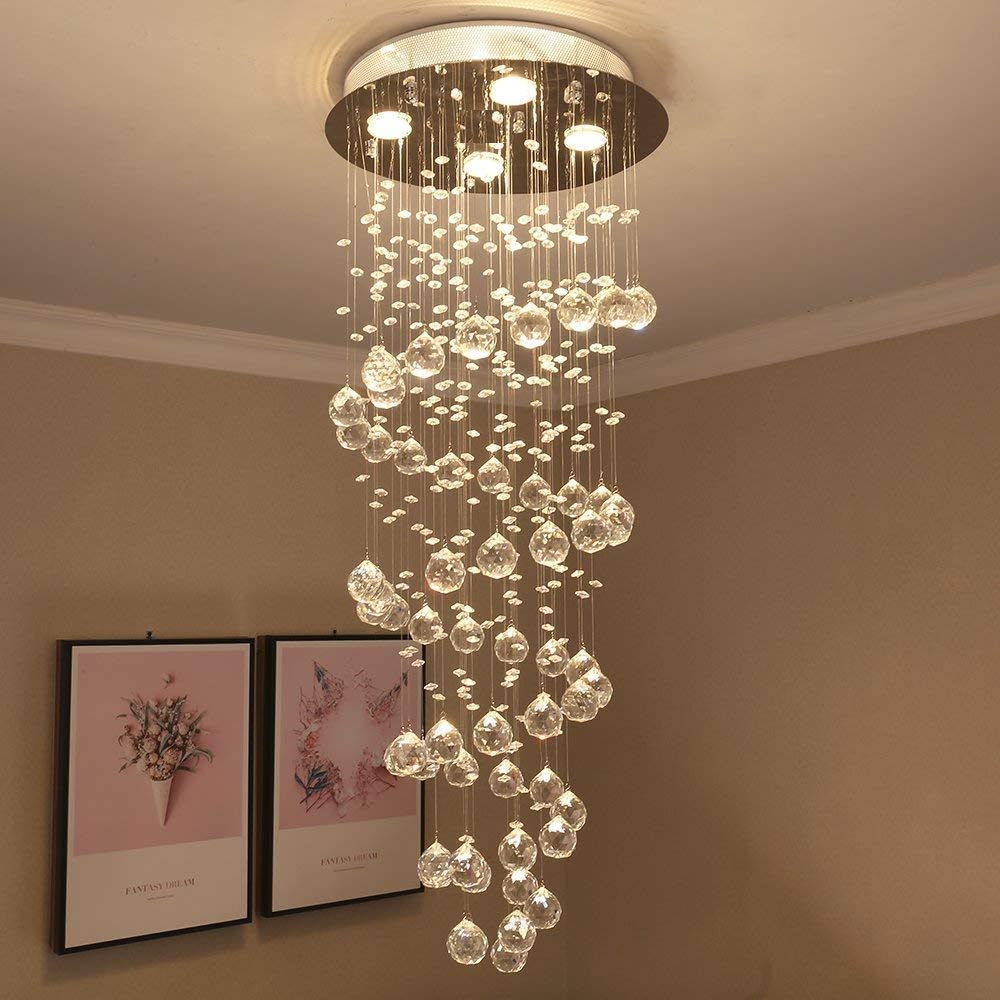 8 Feet Height Crystal Glass Spiral Modern Led Chandelier for Banquet Hall, Living Room, Stair Area, Hotels, Temples, Office, Resort Ceiling Light (Warmwhite)-image-23