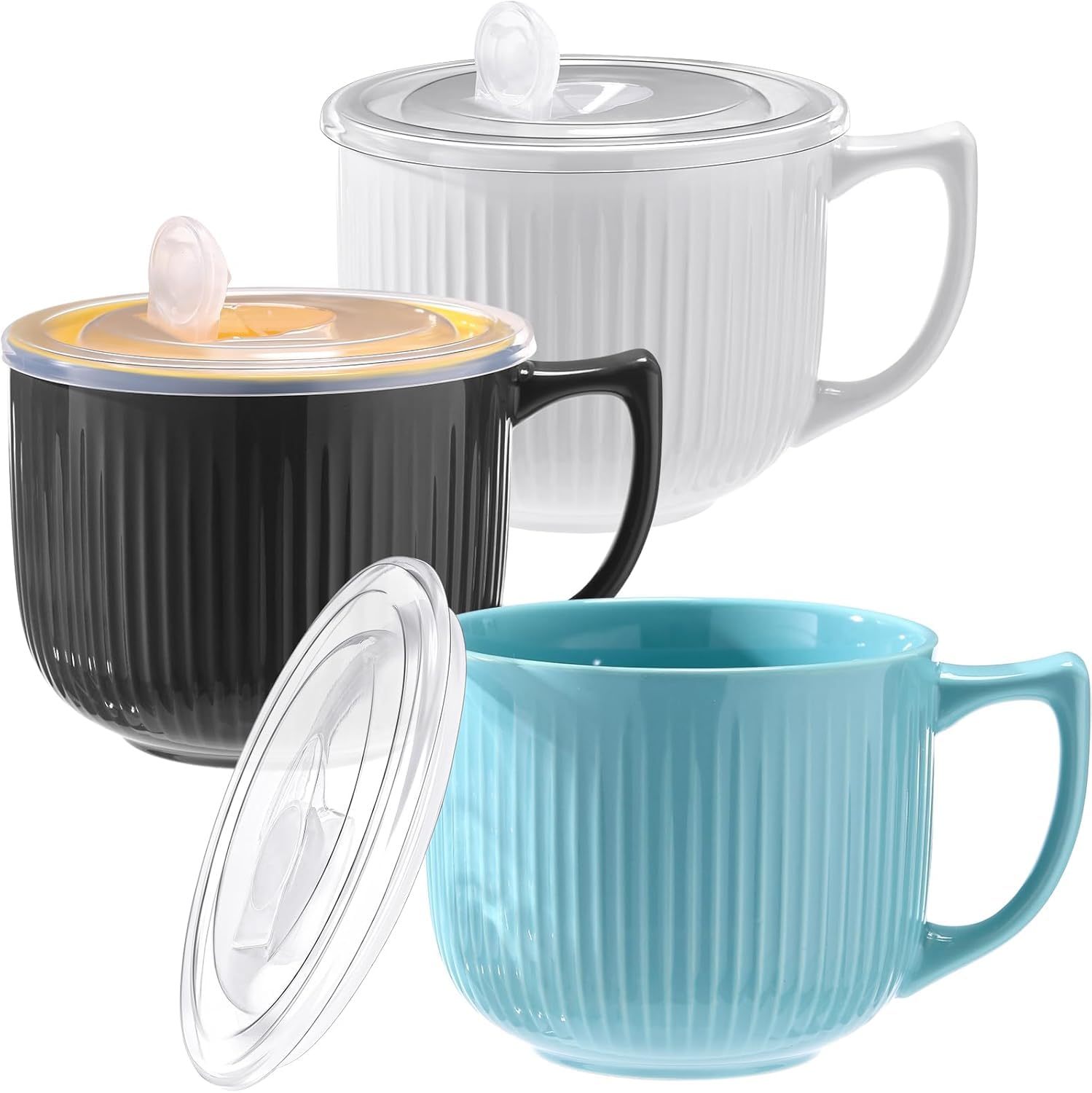 MOQIN Tasse à Soupe Micro-Ondable avec Couvercle : Bol à Soupe Micro-Ondes avec Couvercle et Cuillère, Récipient Portable pour Soupes, Nouilles, Céréales Chaudes et Plus