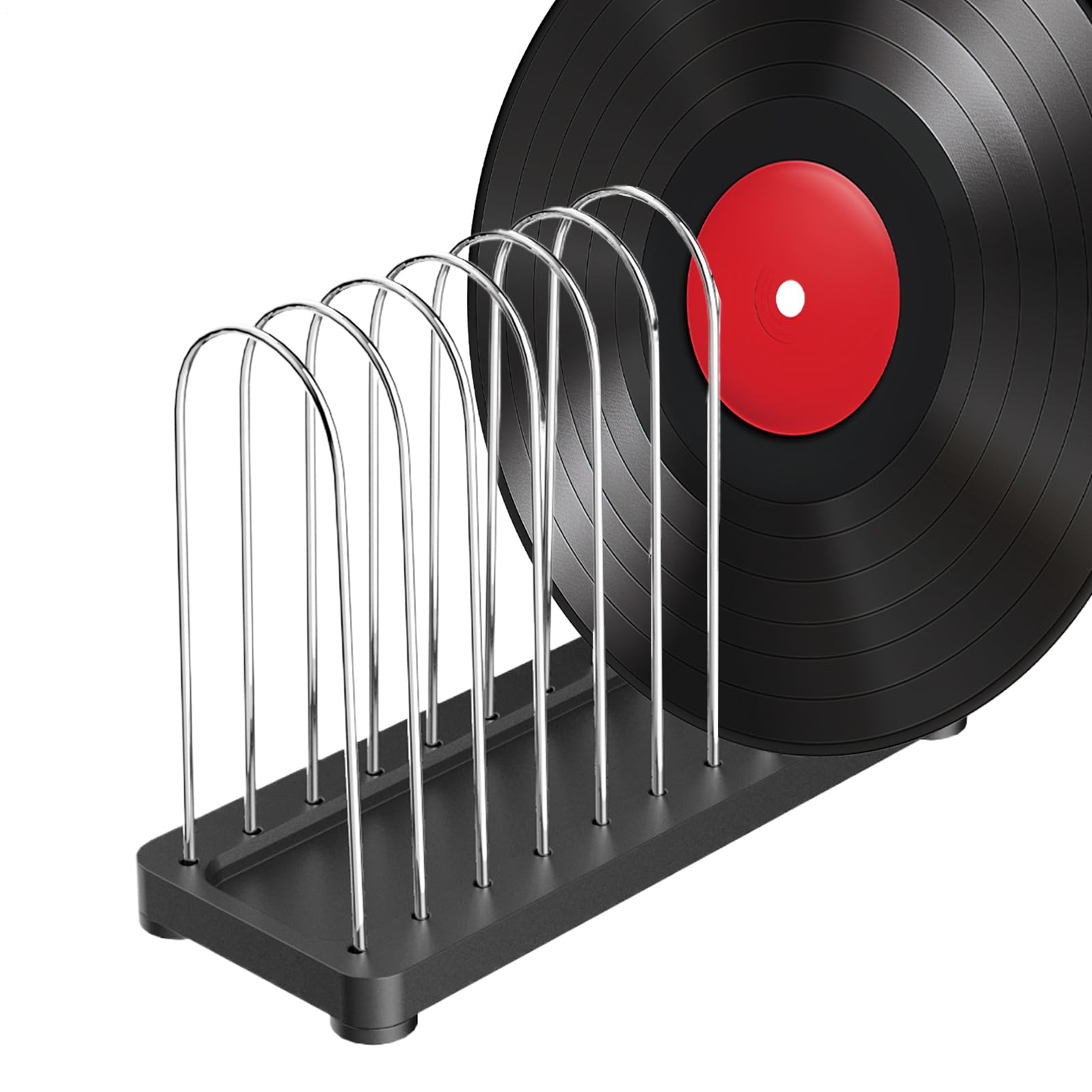 Organizador metálico de discos con estructura moderna y minimalista