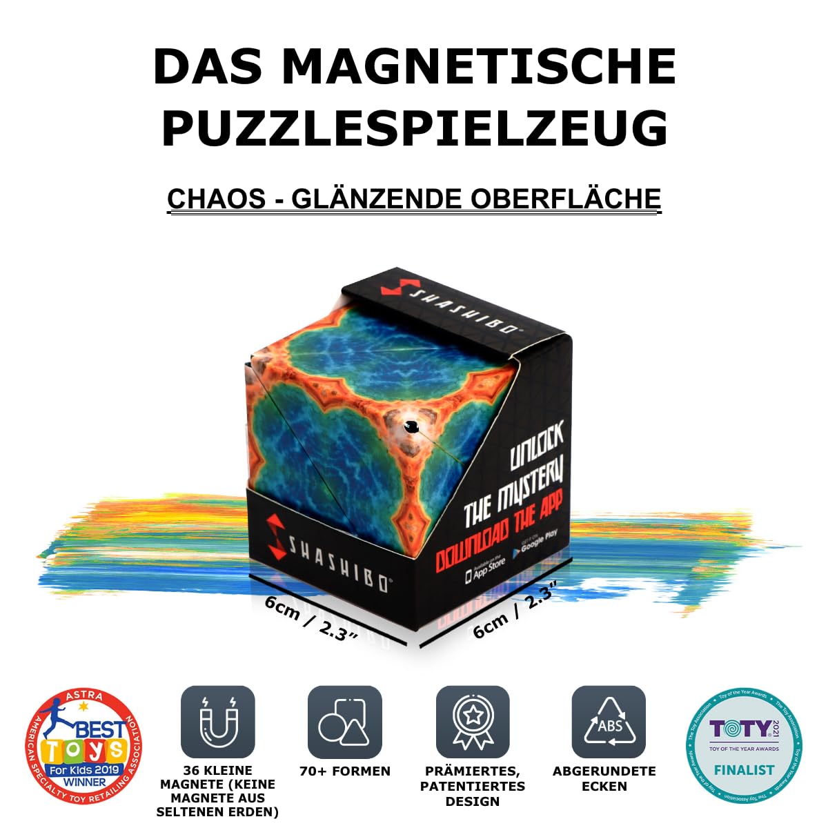 Shashibo Formwechsel-Box – Preisgekrönter, patentierter Zappelwürfel mit 36 Seltenerdmagneten – lässt Sich in über 100 Formen verwandeln (Earth)