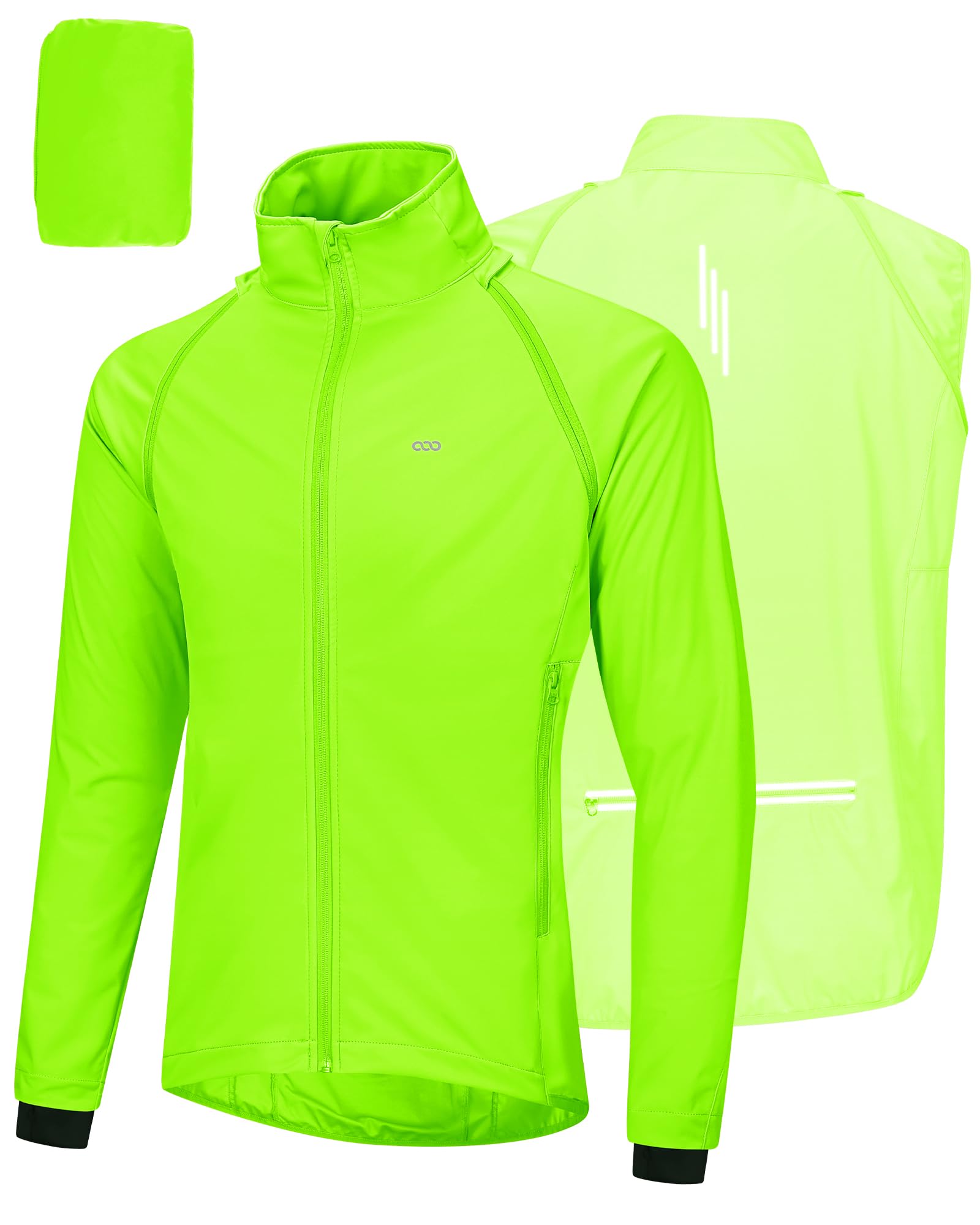 33,000ft Giacca da ciclismo da uomo, impermeabile, traspirante, protezione UV, leggera, con maniche rimovibili, riflettente, giacca da corsa da uomo