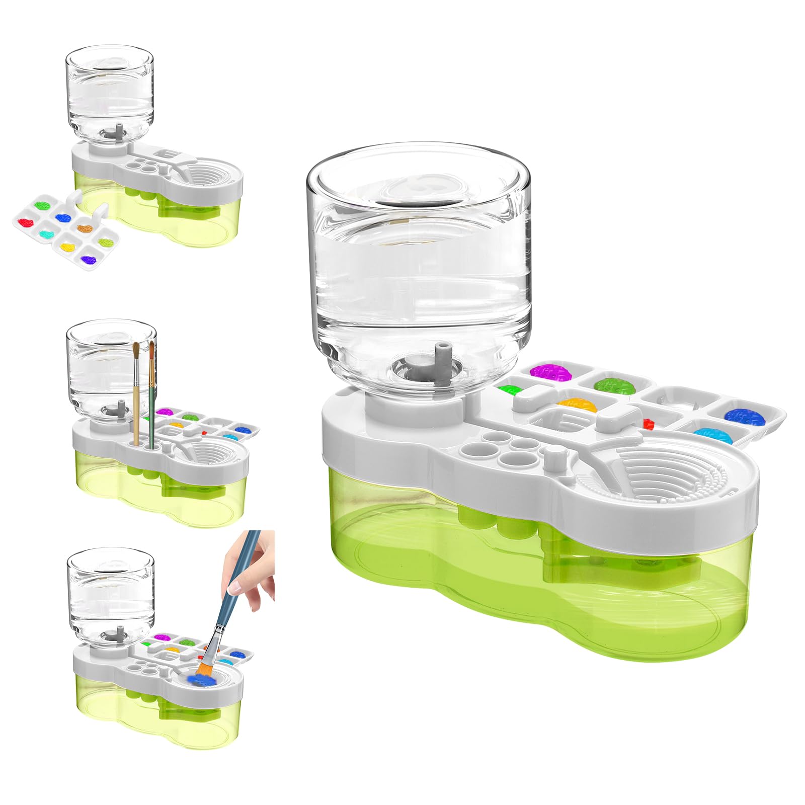 Paint Brush Cleaner with Paint Tray, 2025 Upgraded 3-in-1 Water Circulation Rinser Paintbrush Cleaner with Drain and Brush Holder, Painting Supplies for Acrylic, Watercolor, Water Based Paints