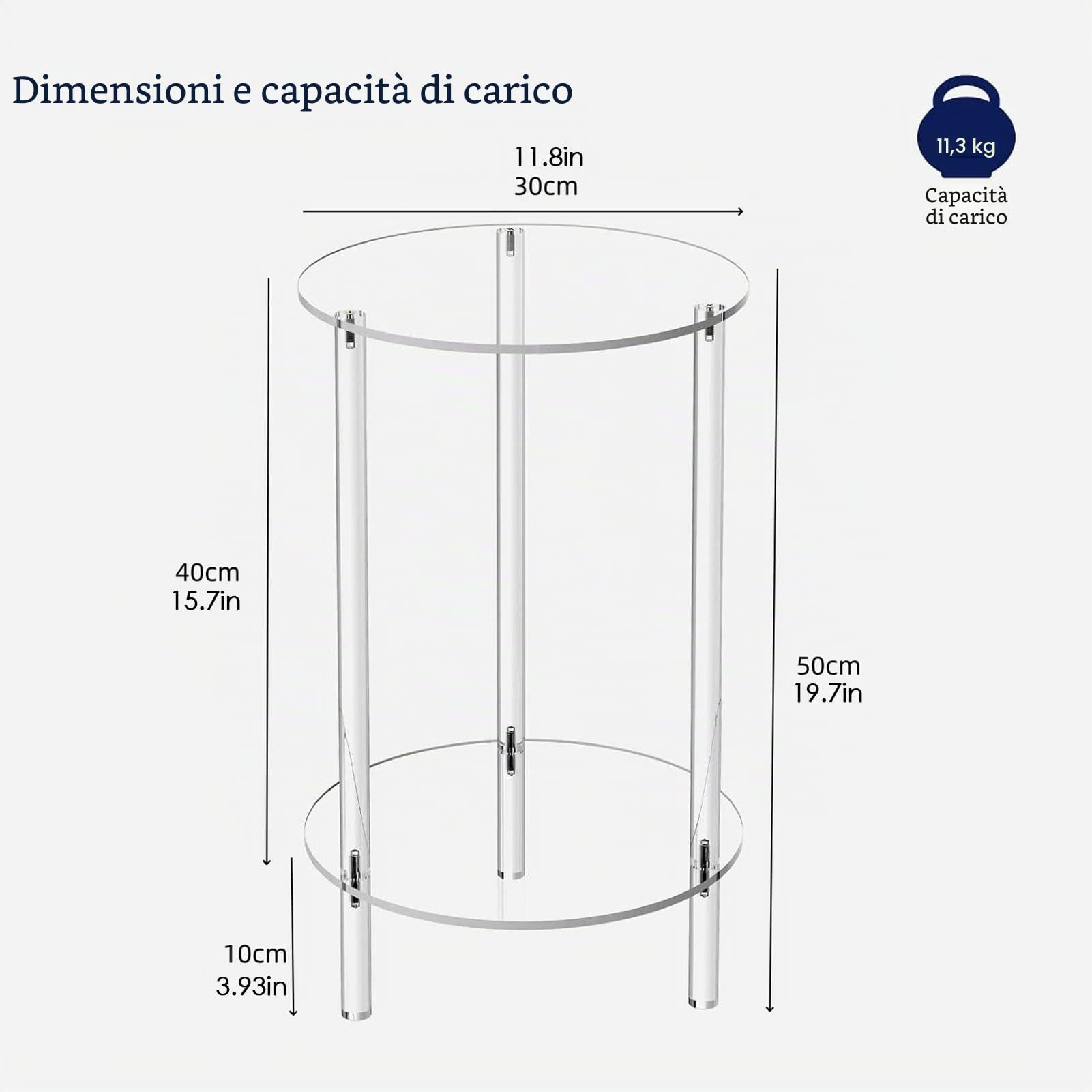 Tavolino in acrilico, moderno, trasparente, tavolino rotondo | Tavolo rotondo trasparente decorativo per soggiorno, posto di lavoro, 30 x 30 x 40 cm