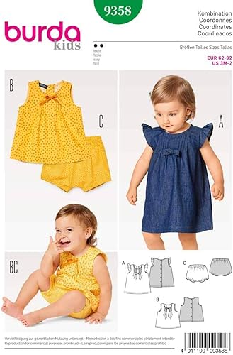 Burda Baby Size 3 Months - 2 Years Sewing Pattern - Dresses, Tops, Baby Clothing