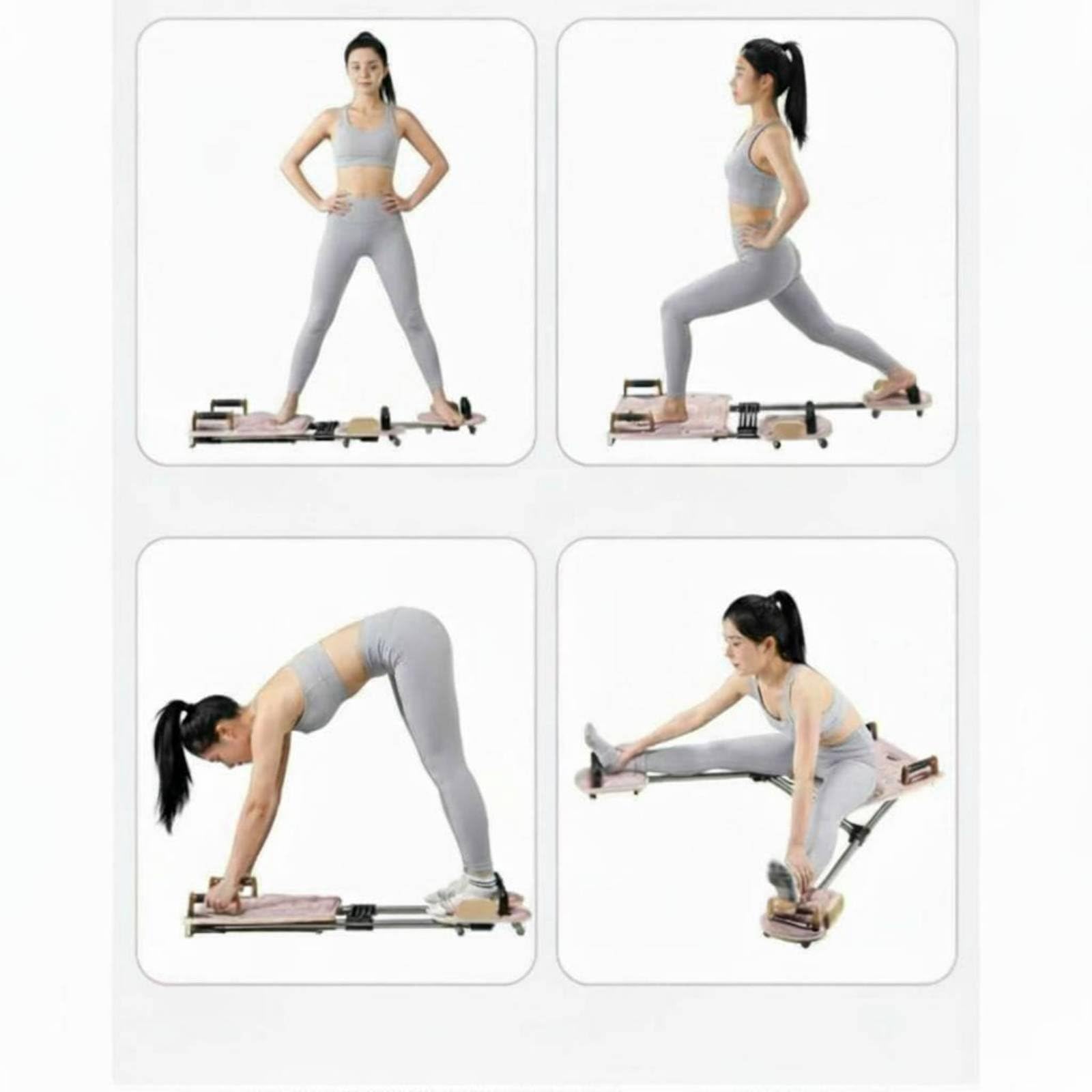 Amagogo Pilates Trainingsboard Pilates Maschine Pilates Reformer Fitnessgerät Bauchmuskeltrainer mit Dreistufiger Intensität Und Gleitender Schiene aus , Holzgrau