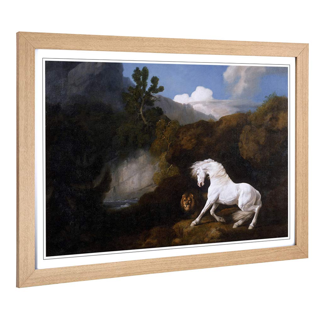 Big Box Art Framed Print of George Stubbs Horse Frightened by a Lion Design | Wall Art Picture | Home Decor for Kitchen, Living Room, Bedroom, Hallway, Oak, A2 / 24.5x18 Inch / 62x45cm