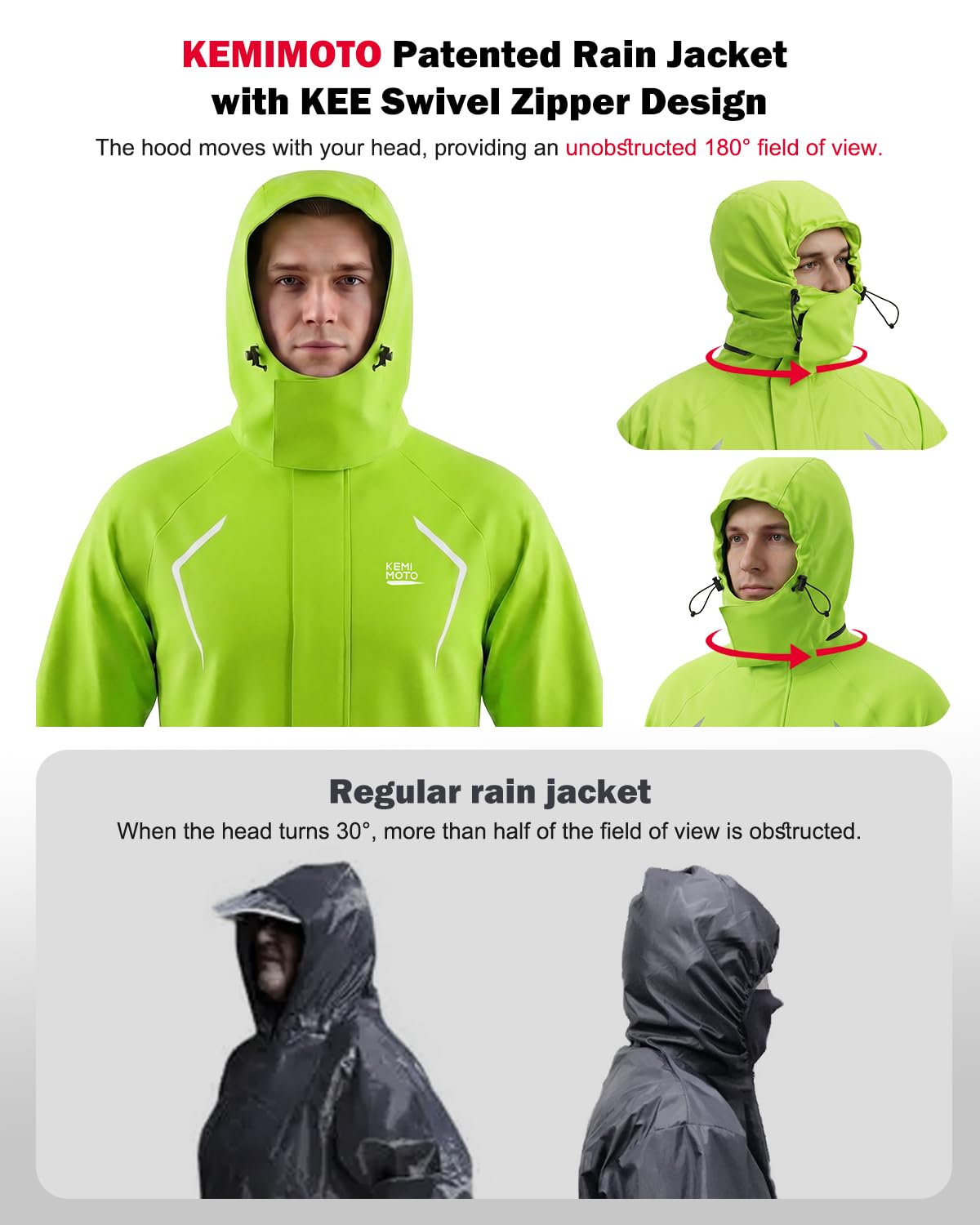 KEMIMOTO Veste de Cyclisme Homme Imperméable 10,000mm Coupe-Vent Réfléchissante pour Cyclisme Randonnée Voyage