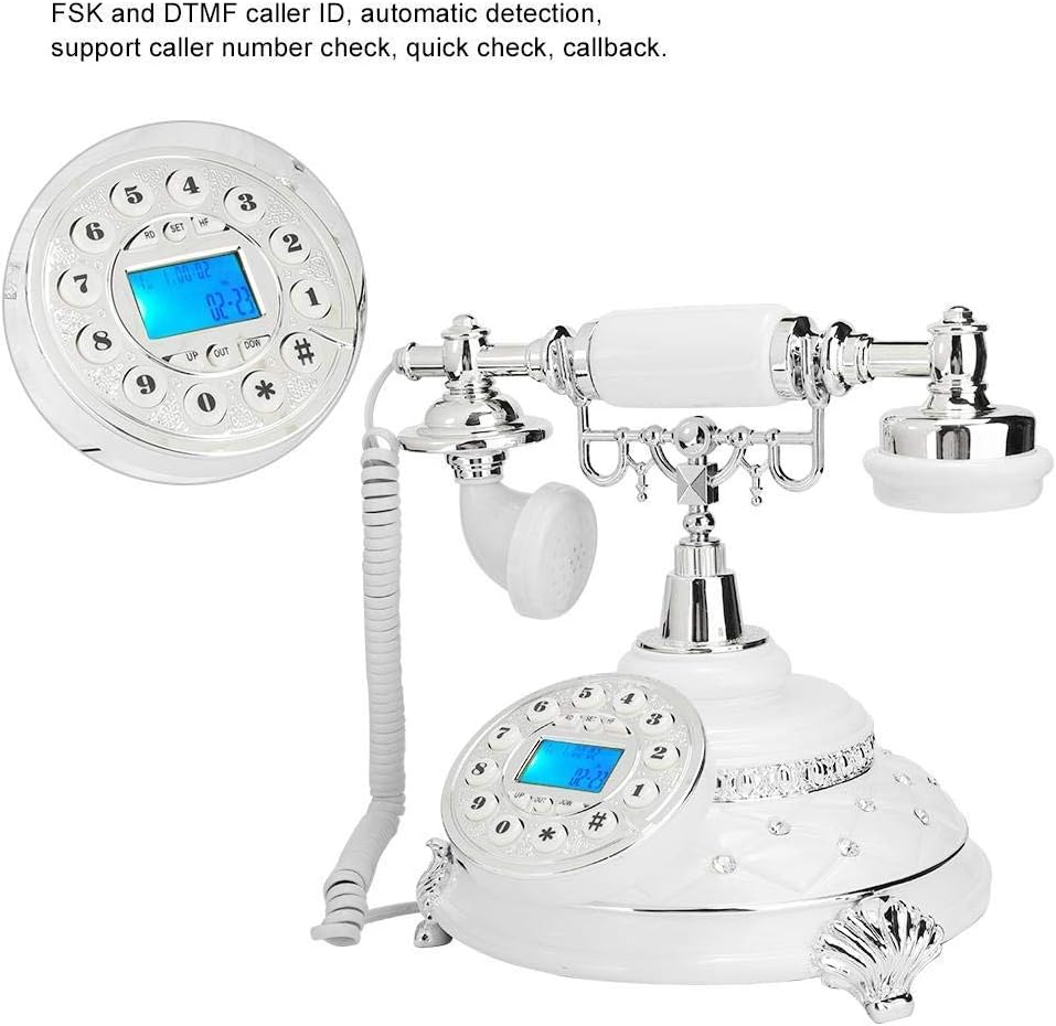 Cuifati Home Telephone,Corded Telephone Classic Rotary Dial Home Phones Antique Vintage Phone,MS-8315A EU Type Retro Landline Silver Plated Home Office Telephone(Backlight)