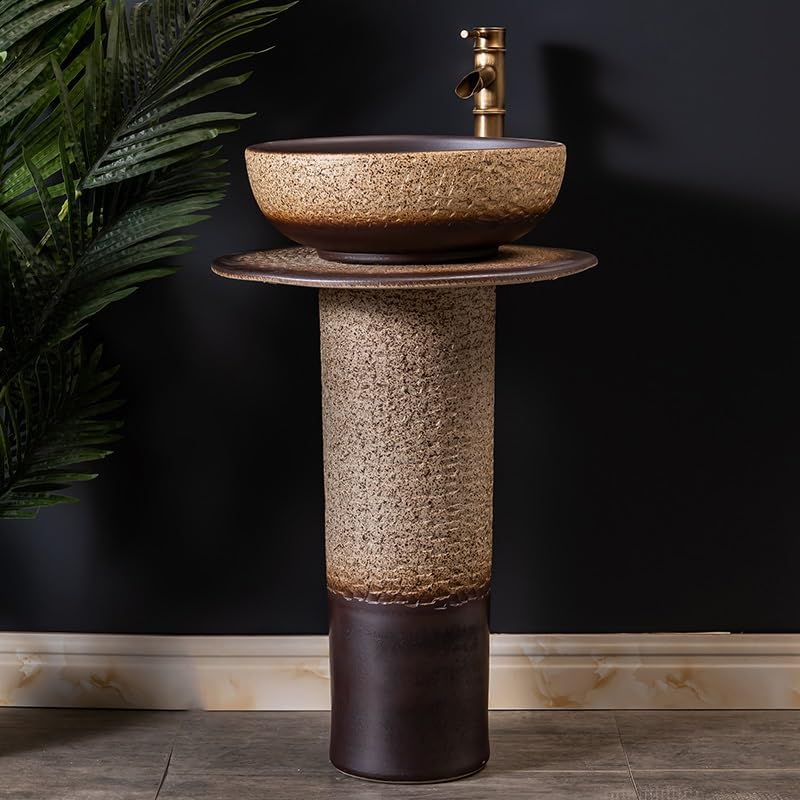 Bathroom Countertop Vessel Sink Household Pedestal Sink Wash Basin Ceramic Floor-standing Pedestal Sink Vanity