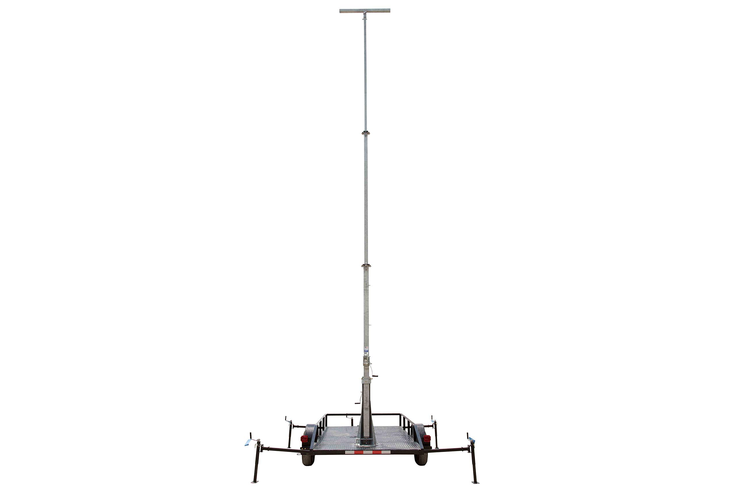 14.5'-65' Six Stage Fold Over Light Mast on Trailer - 120V E-Winch - Antenna - 50 MPH Wind Rating - Galvanized Finish