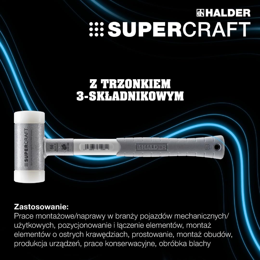 Supercraft młotek ochronny, z ergonomicznie ukształtowanym, antypoślizgowym i niełamliwym trzonkiem 3-komponentowym, śr. = 40 mm, 3399.040