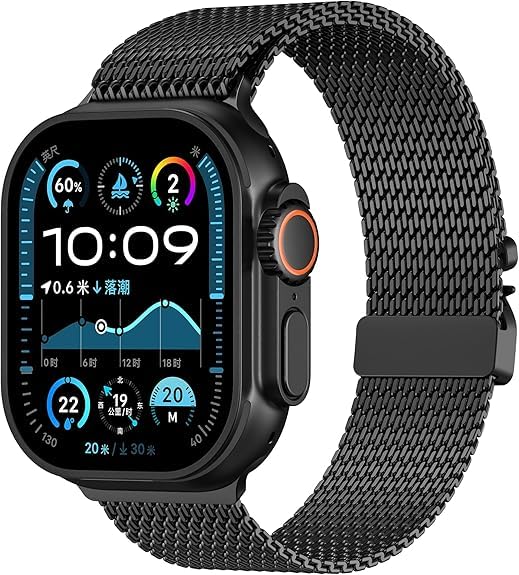 Image of Parachute Buckle Stainless Steel Metal Straps Compatible With Apple Watch Band 46mm Series 10, iwatch Ultra 2|Ultra Band 49mm, 9|8|7 45mm, SE2|6|5|4 44mm, 3|2|1 42mm - Black